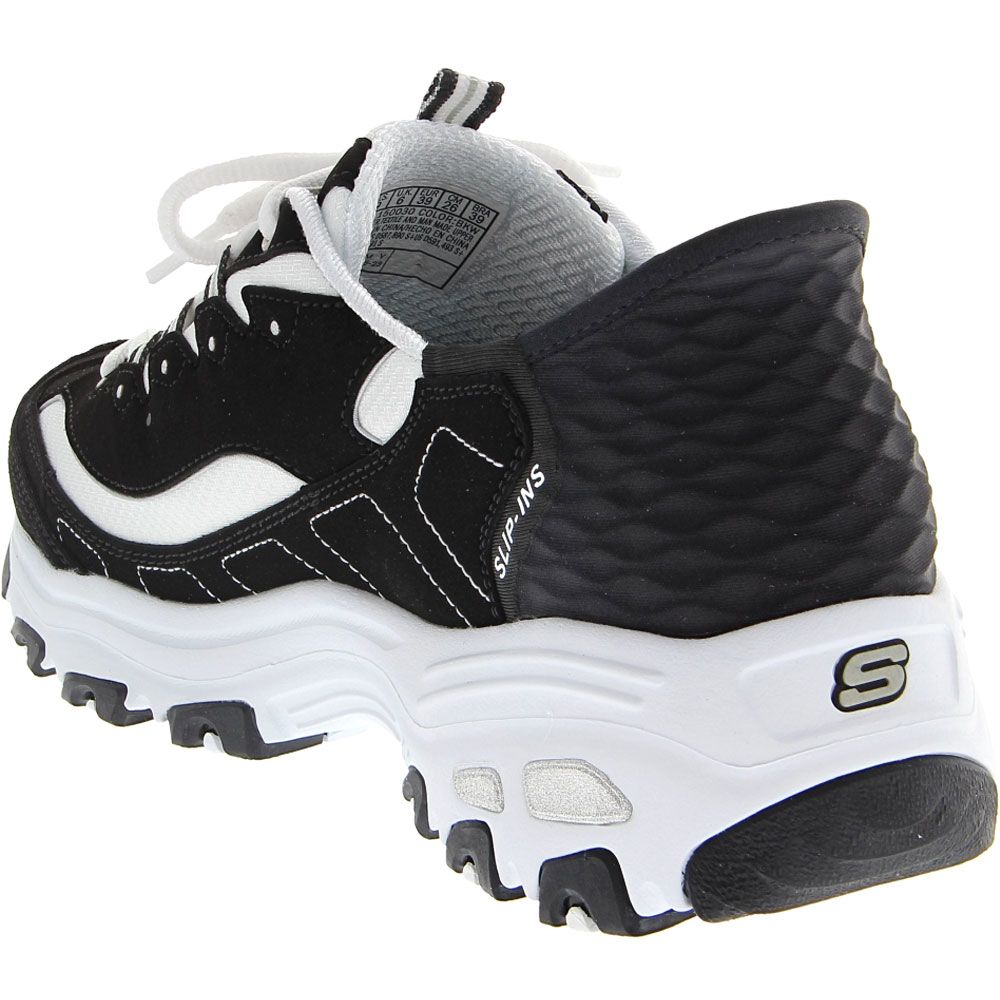 Skechers Slip Ins Dlites New Lifestyle Shoes - Womens Black White Back View
