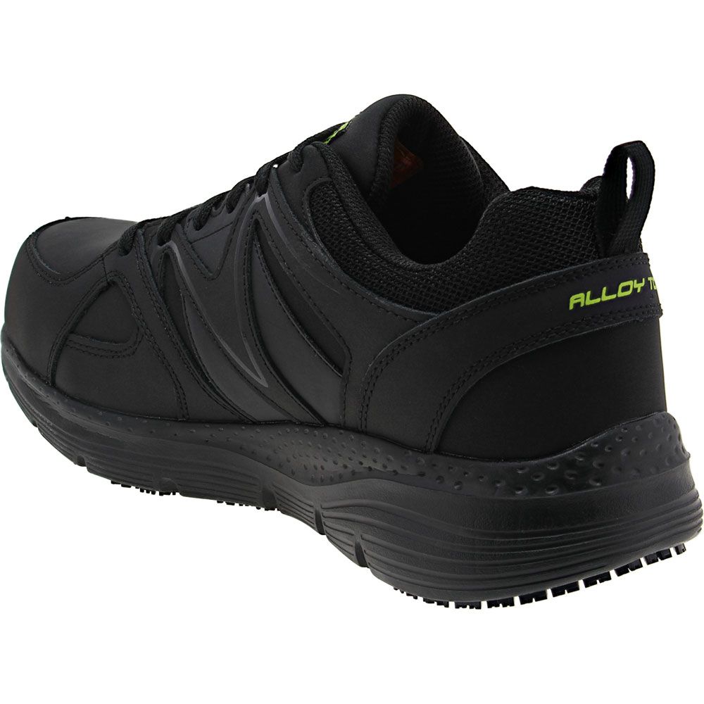 Skechers Work Arch Fit Sellian Safety Toe Work Shoes - Mens Black Green Back View