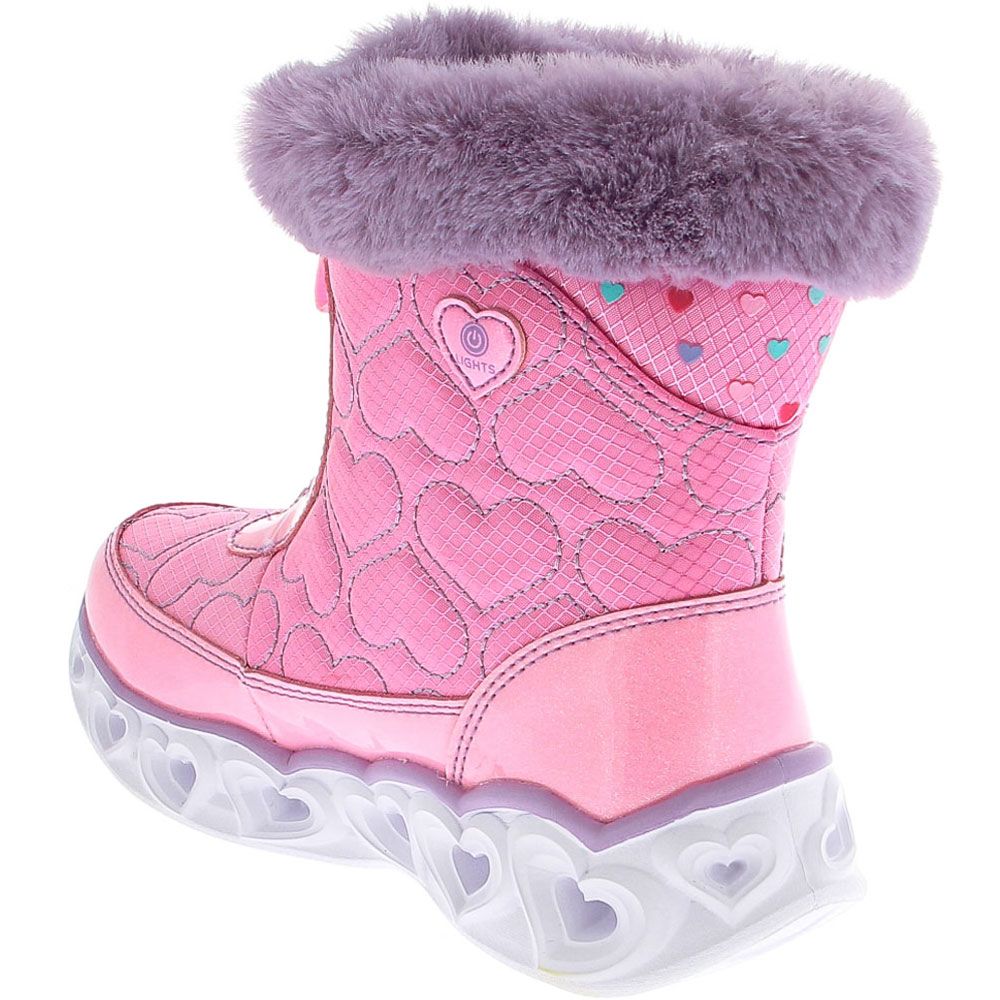 Skechers Heart Lights Boot Comfort Winter Boots - Girls Pink Back View