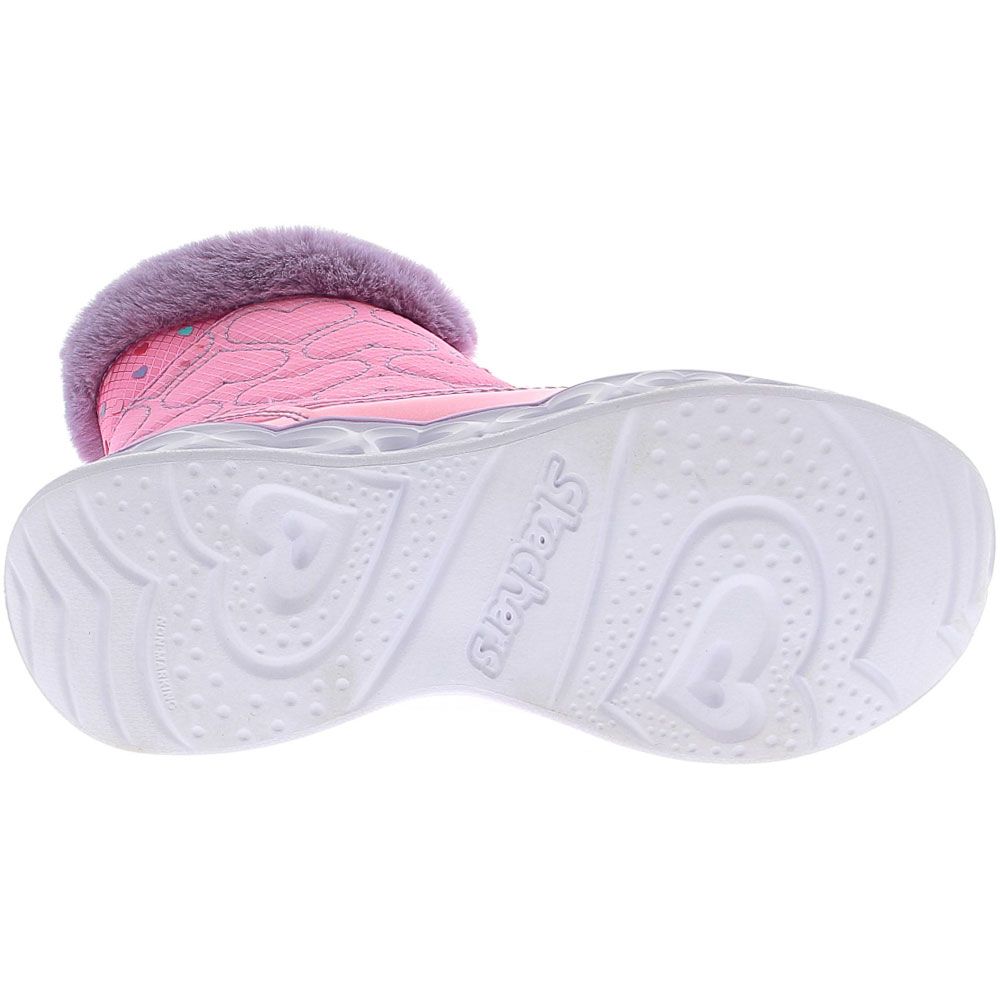 Skechers Heart Lights Boot Comfort Winter Boots - Girls Pink Sole View
