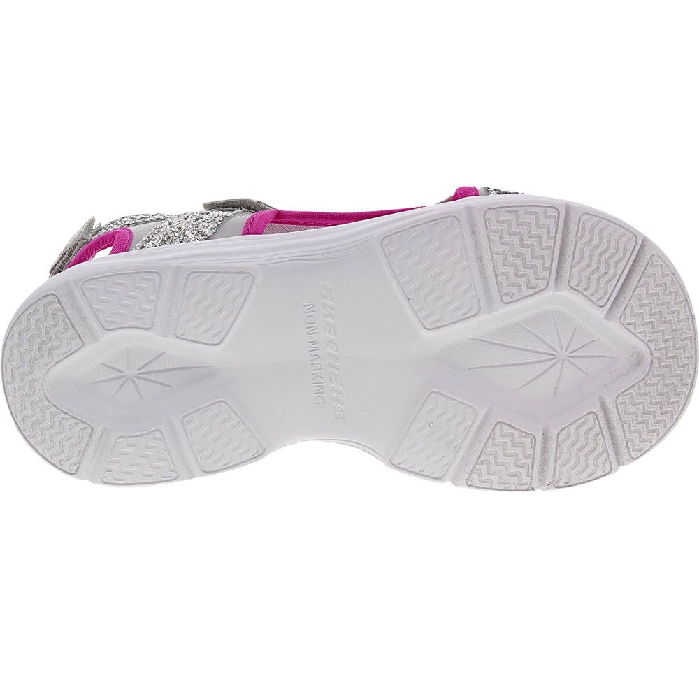 Skechers Glimmer Kicks Sandals - Girls Silver Hot Pink Sole View
