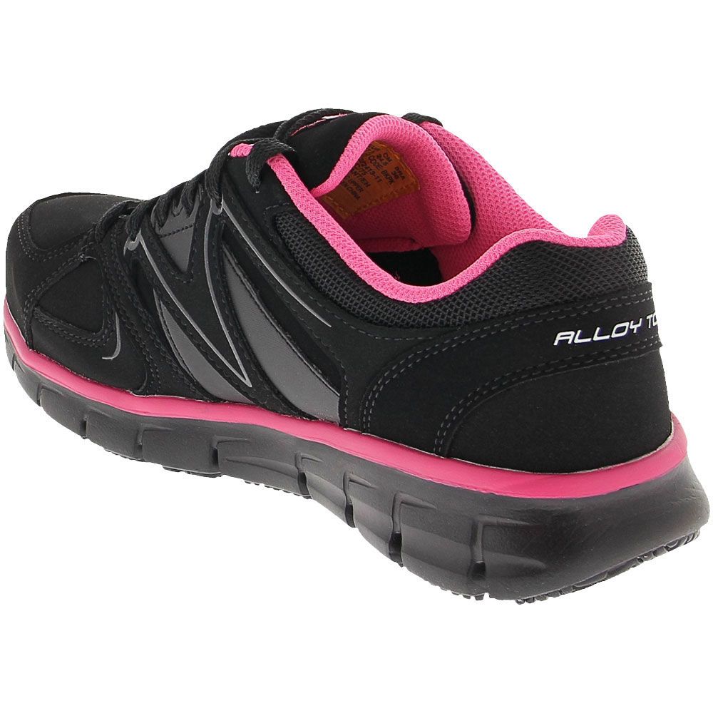 Skechers Work Synergy Sr Safety Toe Work Shoes - Womens Black Pink Back View