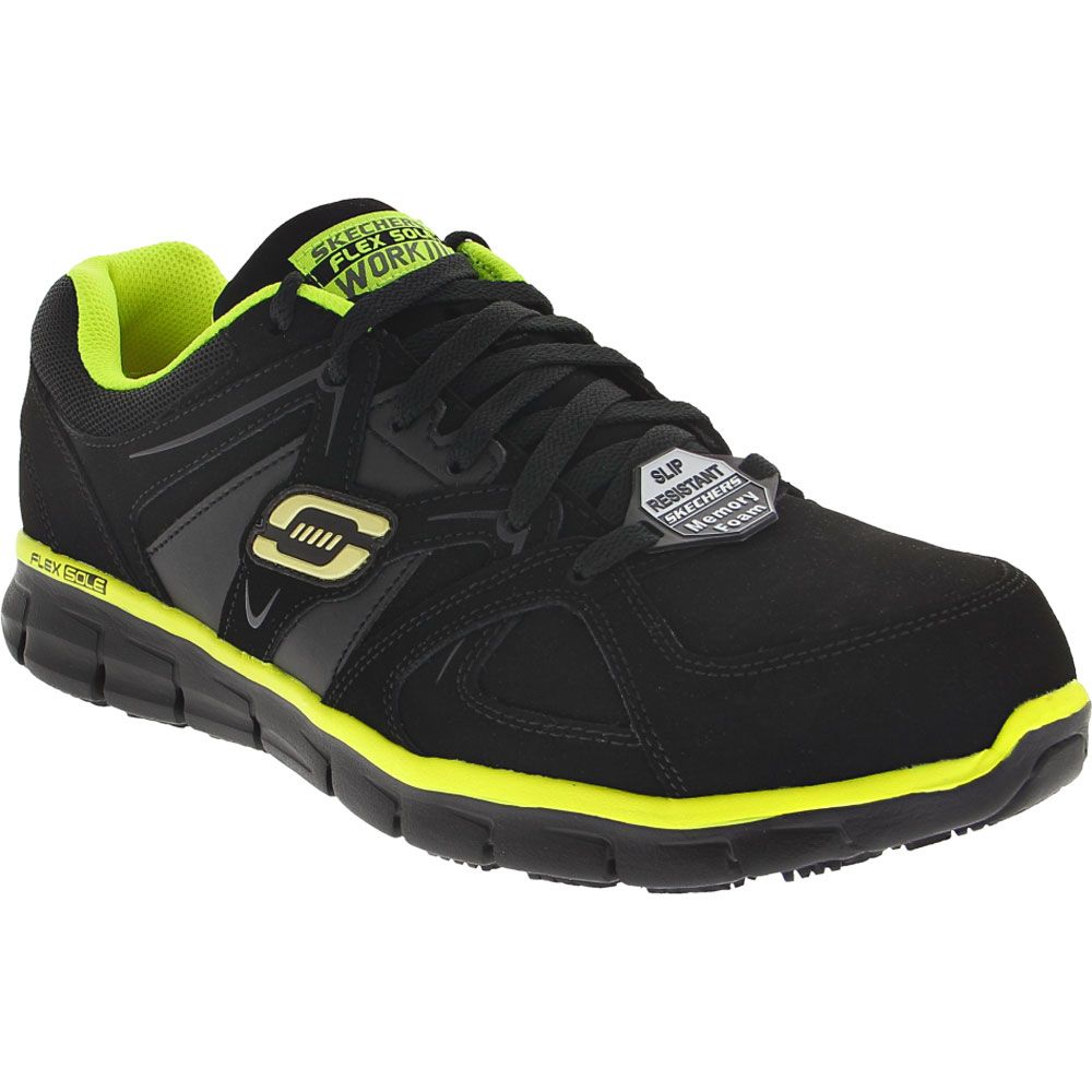 Skechers Work Synergy Ekron 77068 Mens Alloy Toe Work Shoes Black Lime