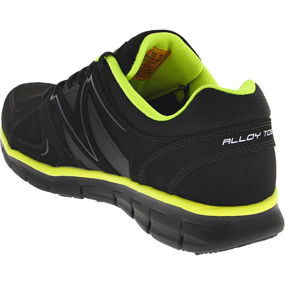 Skechers Work Synergy Ekron 77068 Mens Alloy Toe Work Shoes Black Lime Back View