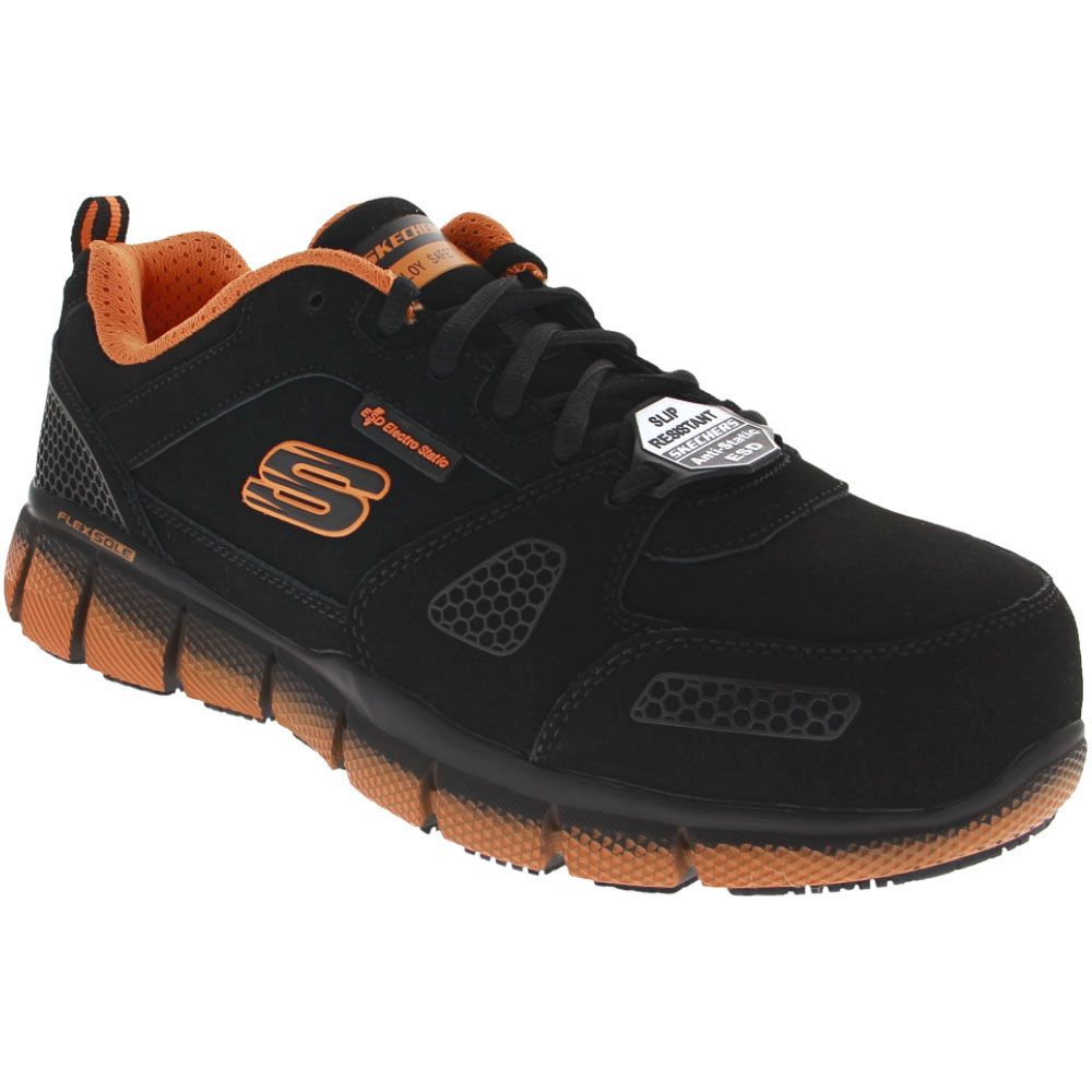 Skechers Work Saket Safety Toe Work Shoes - Mens Black Orange