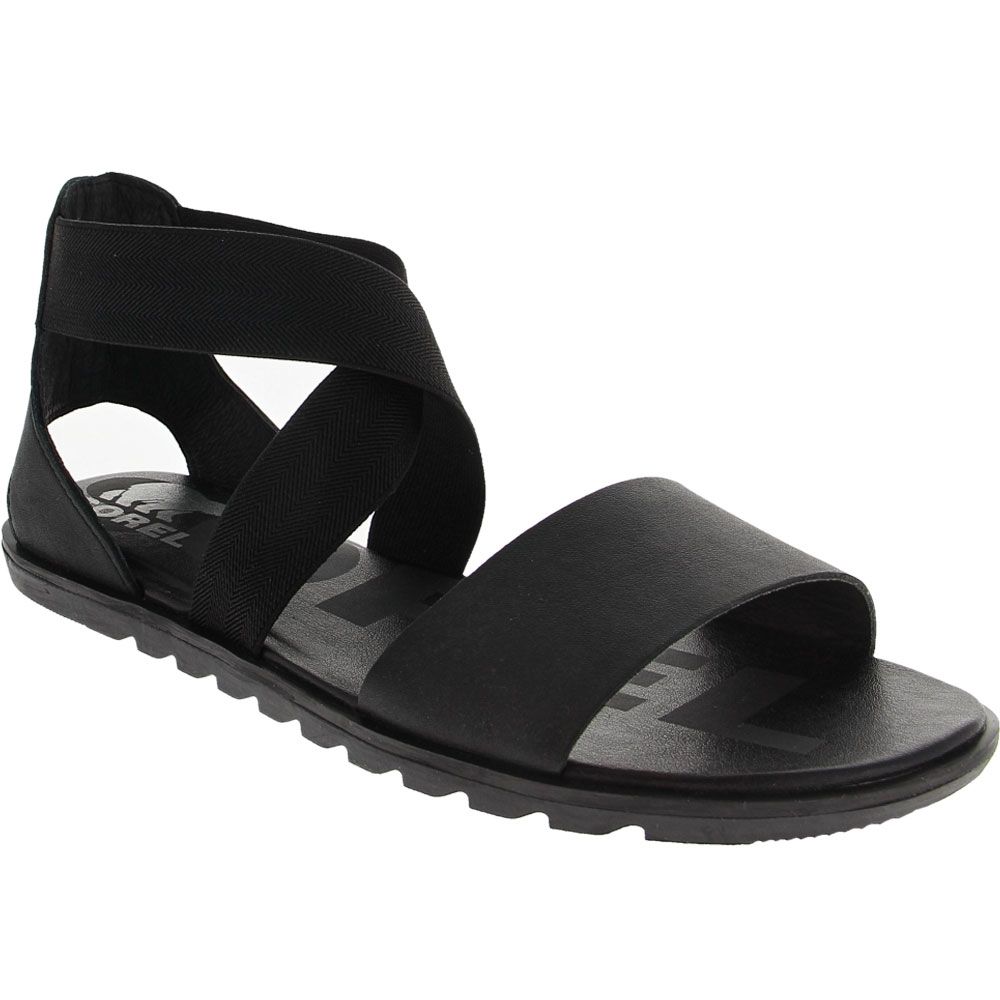 NEW Sorel Women's ELLA II Ruched Ankle Strap Sandals Size 7 38 BLACK/WHITE