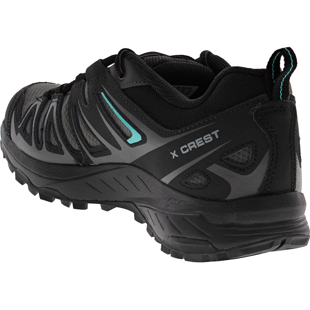 Salomon X Crest Gtx Waterproof Hiking Shoes - Womens Magnet Black Atlantis Back View