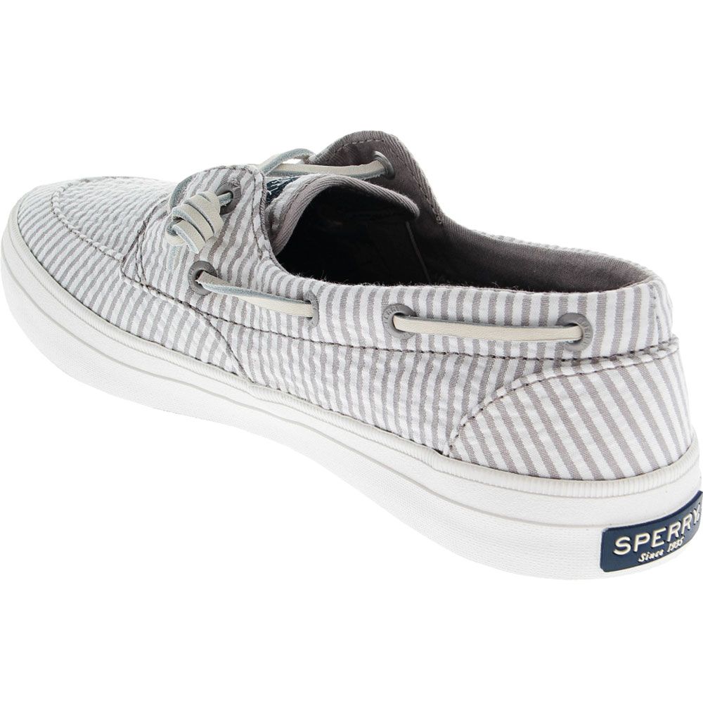 Sperry Crest Boat Seersucker Boat Shoes - Womens Grey White Back View