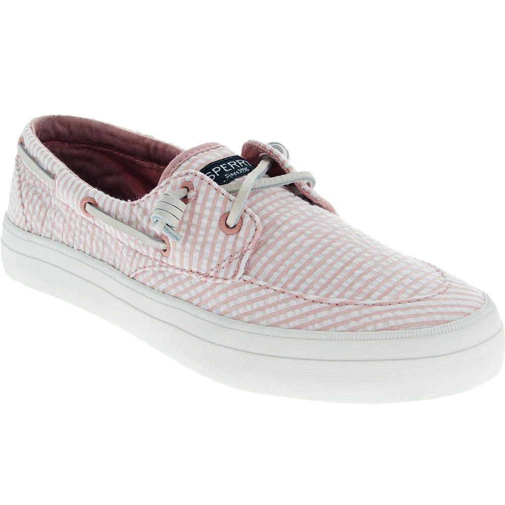 Sperry Crest Boat Seersucker Boat Shoes - Womens Coral White