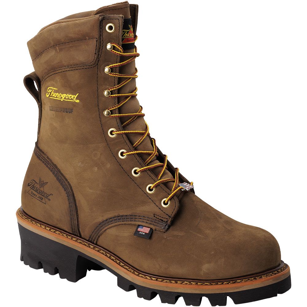 Thorogood 804-3555 Logger WP 9" Steel Toe Work Boots - Mens Studhorse Medium Brown