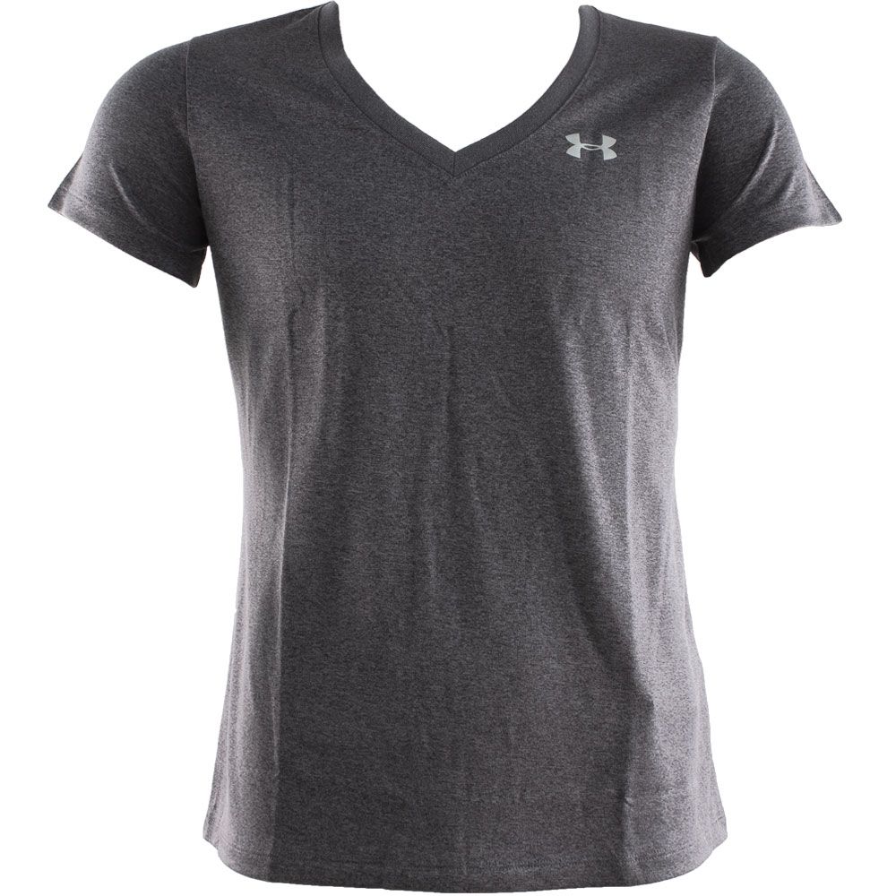 Under Armour Tech V Neck T Shirts - Womens Carbon Heather