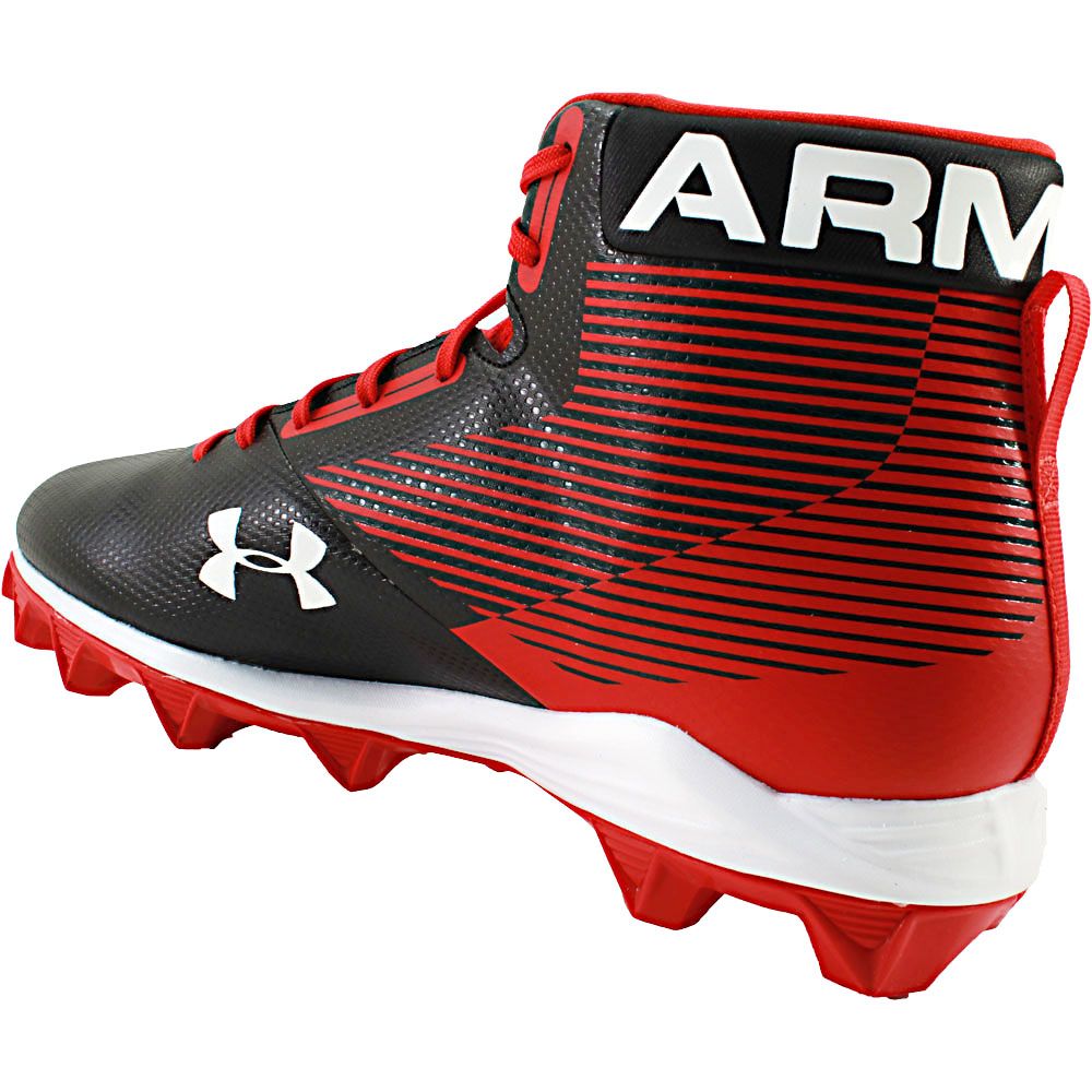 Under Armour Hammer Mid Rubber Molded Football Cleats - Mens Black Red Back View