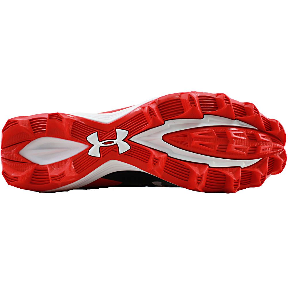 Under Armour Hammer Mid Rubber Molded Football Cleats - Mens Black Red Sole View