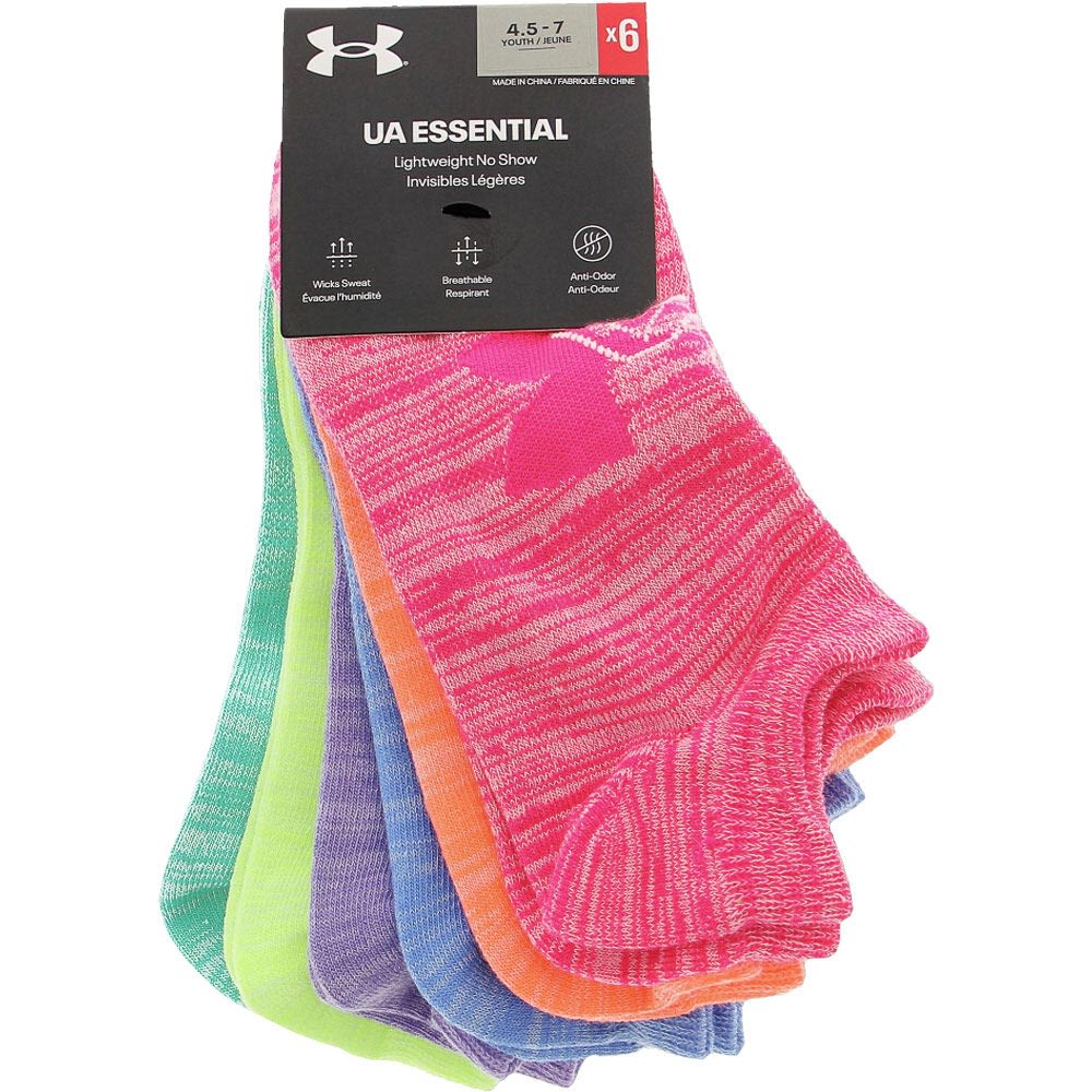 Under Armour Girls Essential No Show Socks Multi View 2