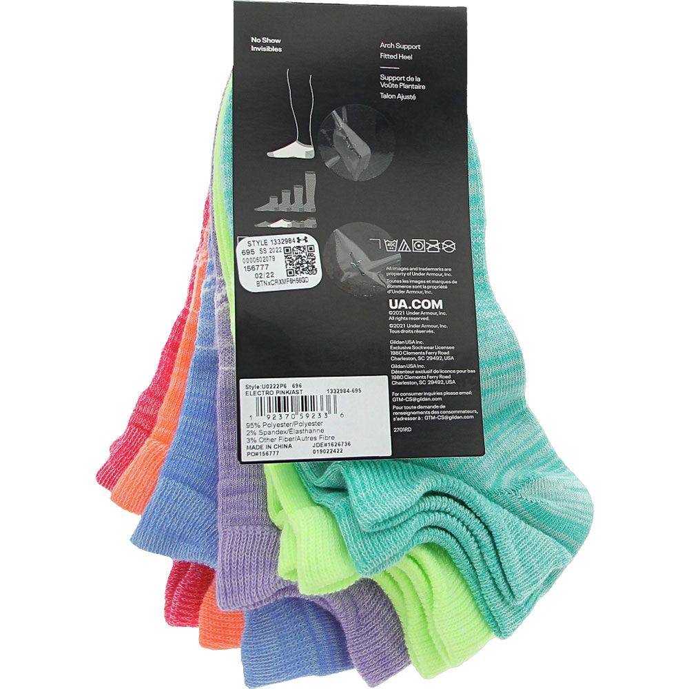 Under Armour Girls Essential No Show Socks Multi View 3