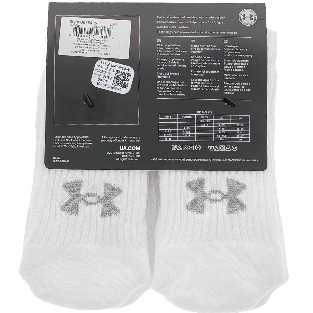 Under Armour Mens Essential Crew 6p Socks - Womens White View 3