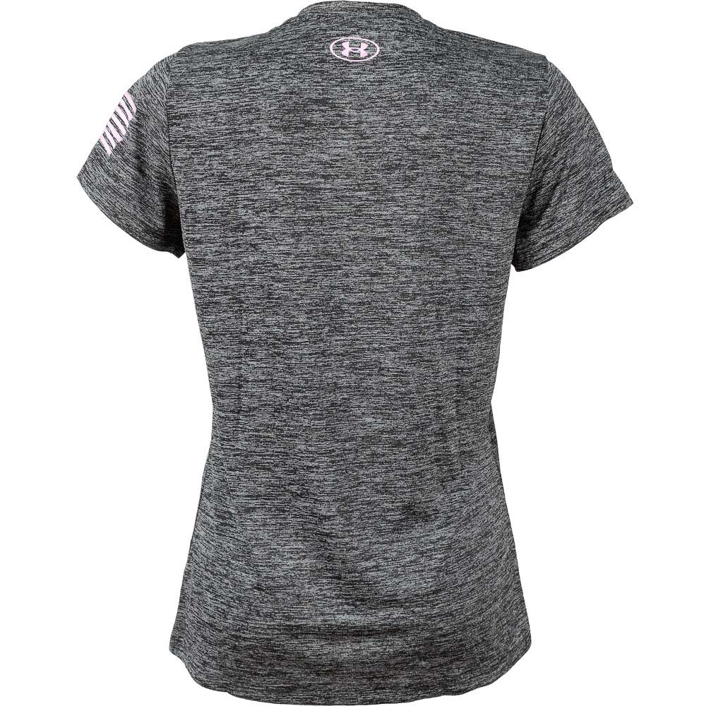 Under Armour Freedom Tech Short Sleeve V Neck Shirt - Womens Black Heather Pink View 2