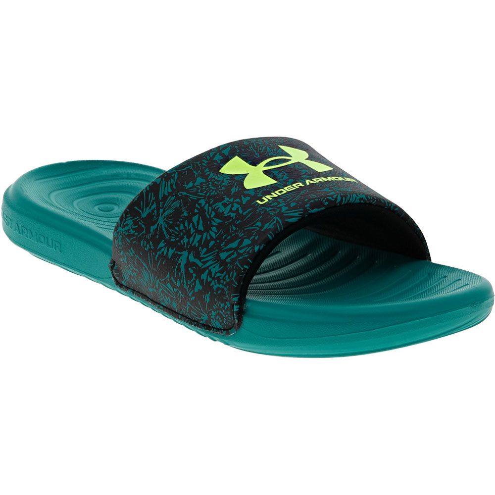 Under Armour Ansa Graphic Logo Slide Sandals - Womens Sea Green Lime Green Black