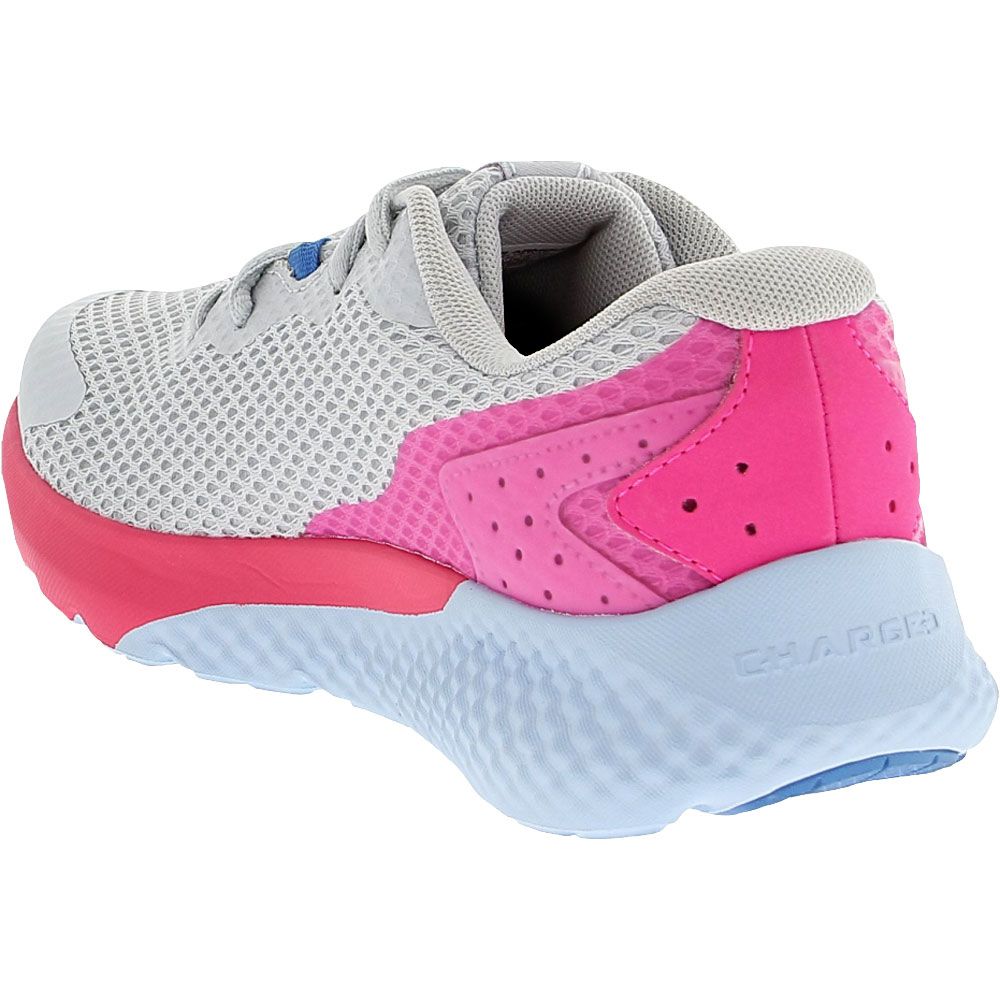 Under Armour Charged Rogue 3 Kids Running Shoes Gray Blue Pink Back View