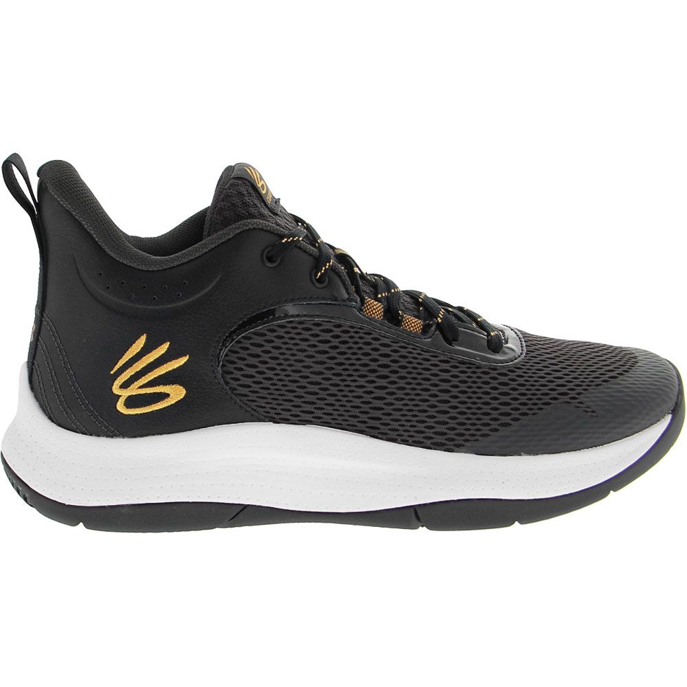 Under Armour Curry 3Z6 Mens Basketball Shoes Black Metallic Gold Side View