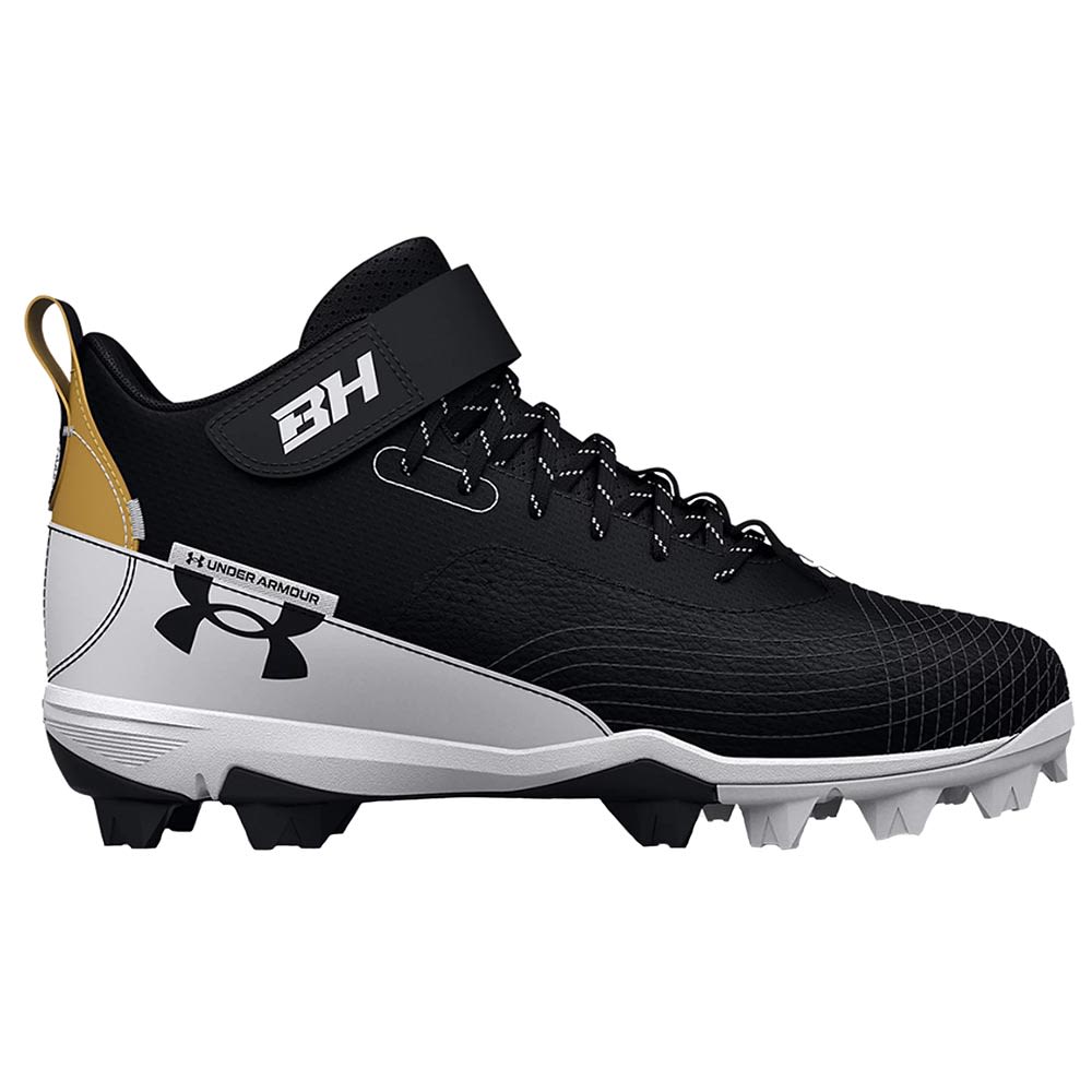 Under Armour Harper 7 Mid Rm Baseball Cleats - Mens Black White Side View