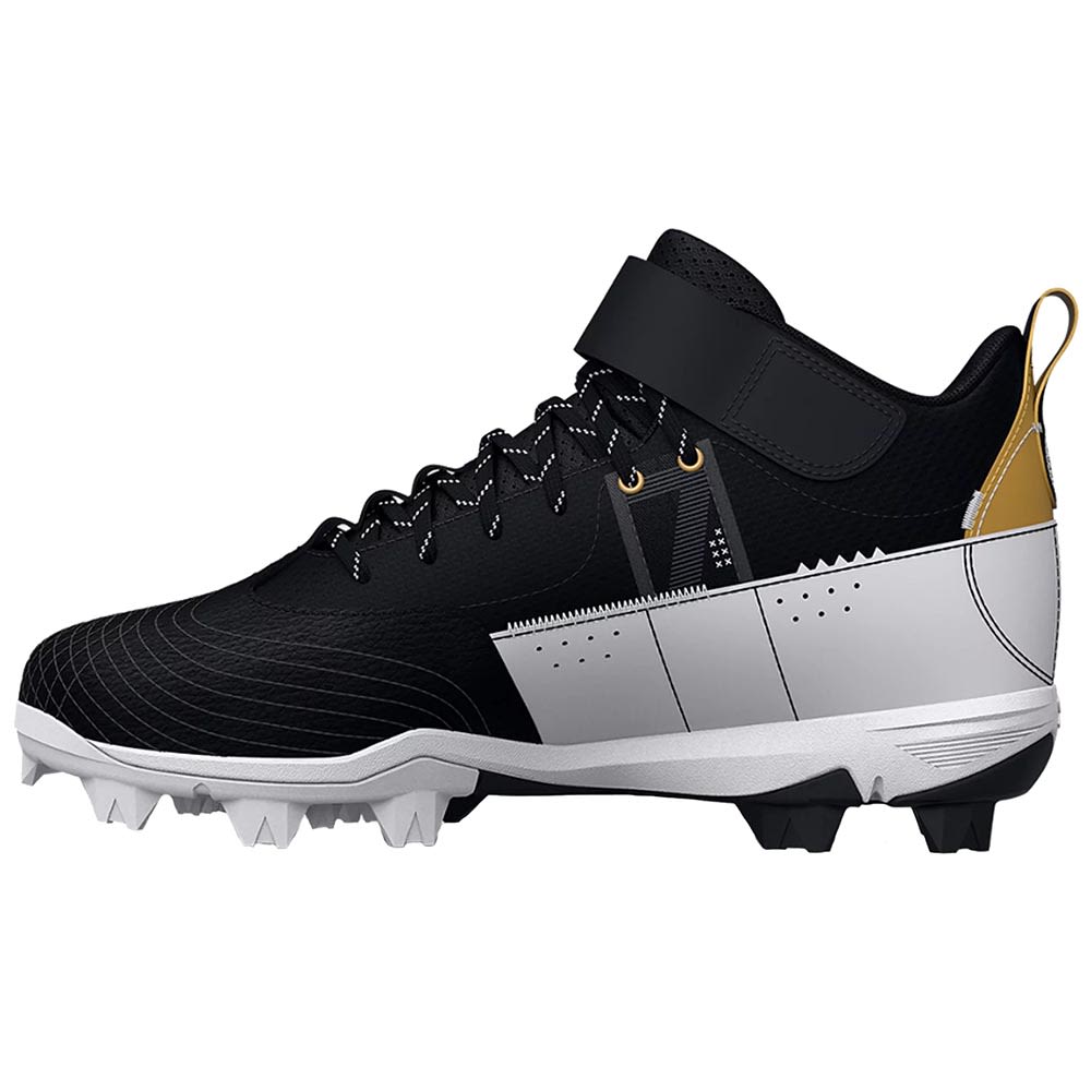 Under Armour Harper 7 Mid Rm Baseball Cleats - Mens Black White Back View