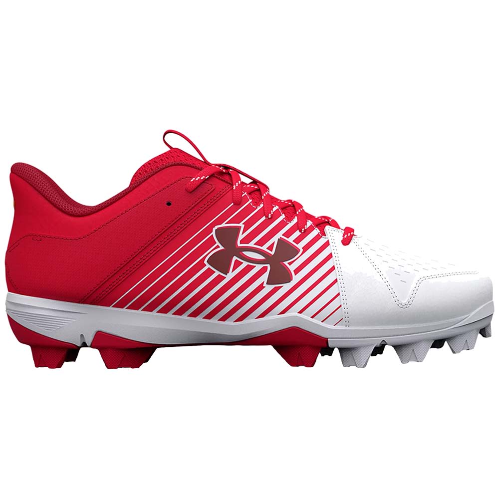 Under Armour Leadoff Rm Low Baseball Cleats - Mens Red White Stadium Red Side View