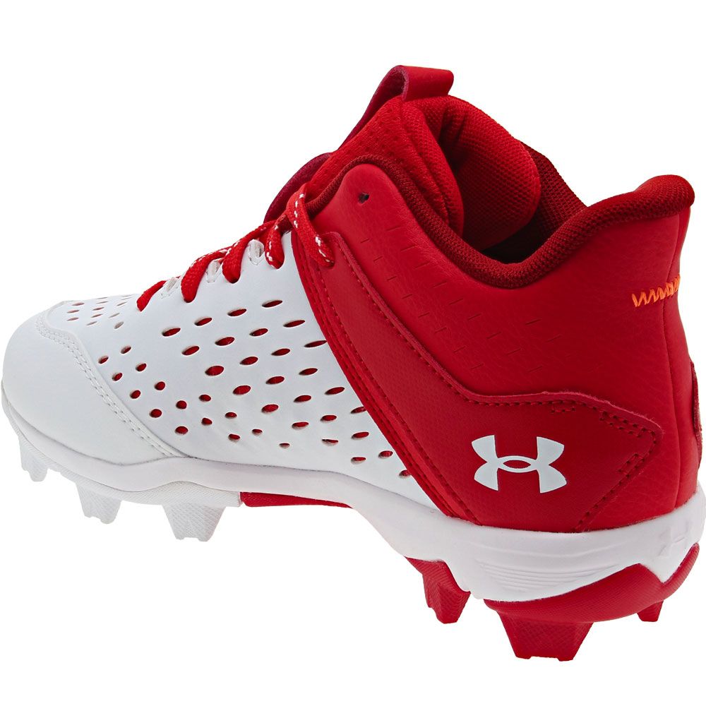 Under Armour Leadoff Mid Rm Jr Baseball Cleats - Boys Red White Back View