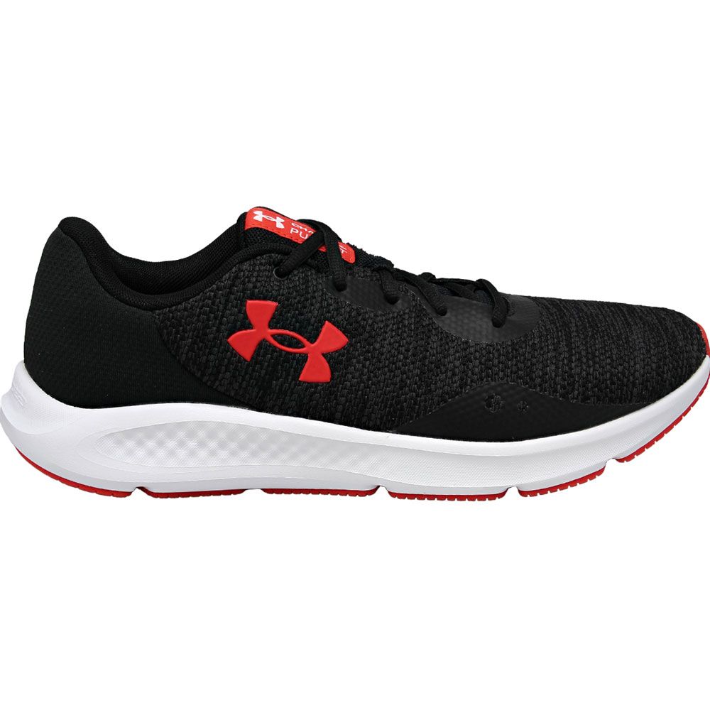 Under Armour Charged Pursuit 3 Twist Mens Running Shoes Black White Red Side View
