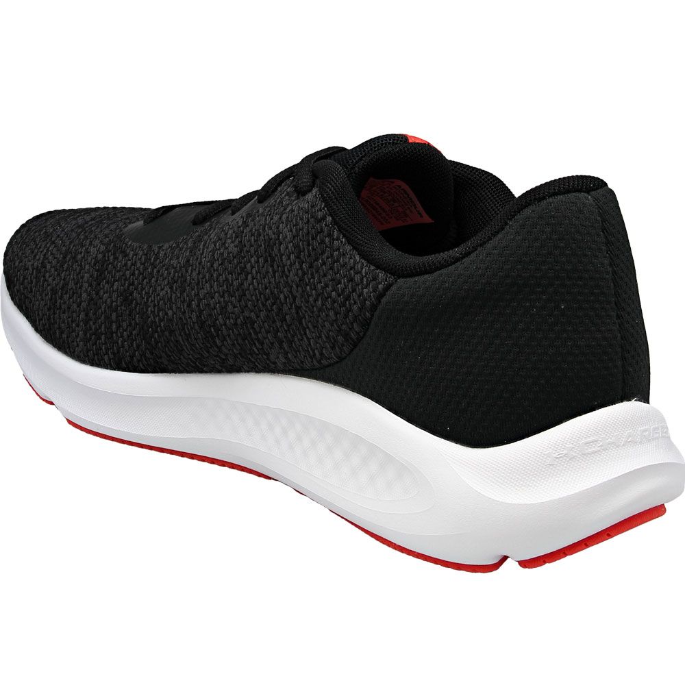 Under Armour Charged Pursuit 3 Twist Mens Running Shoes Black White Red Back View