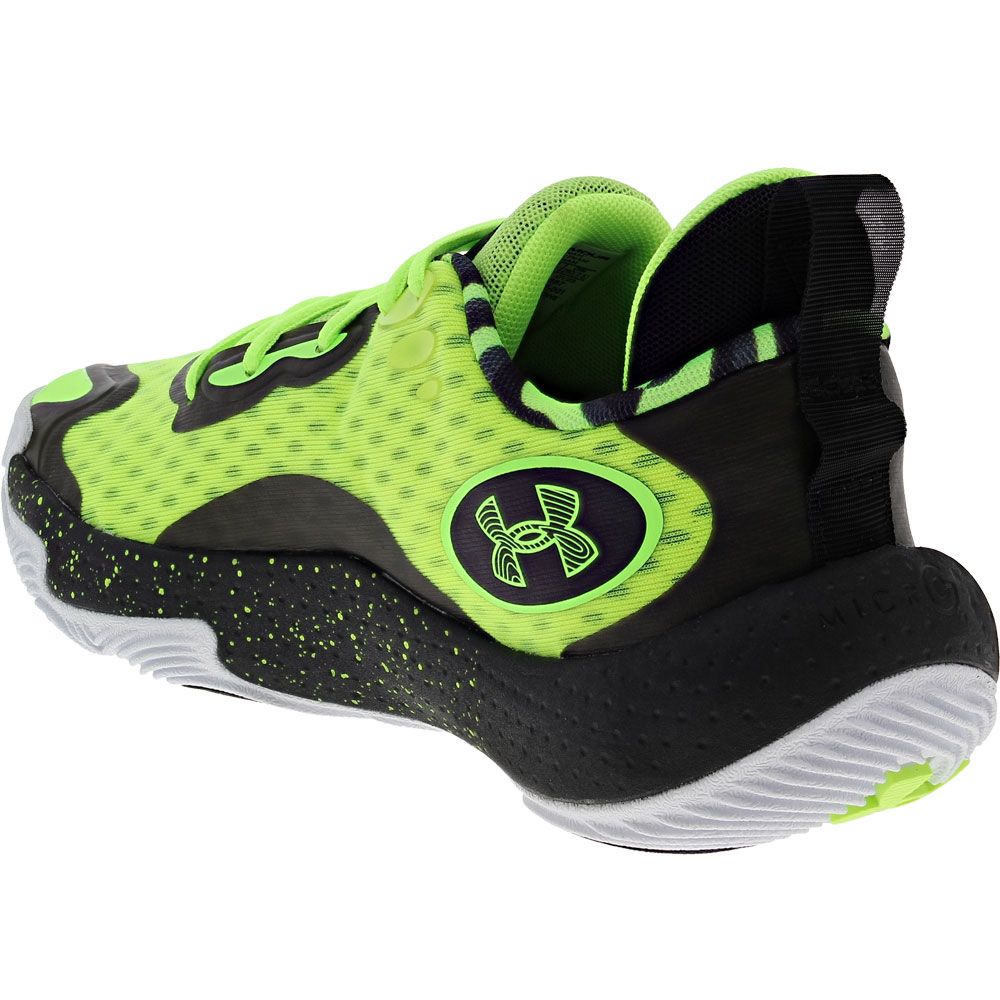 Under Armour Spawn 5 Lets 3 Basketball Shoes - Mens Black Lime Back View