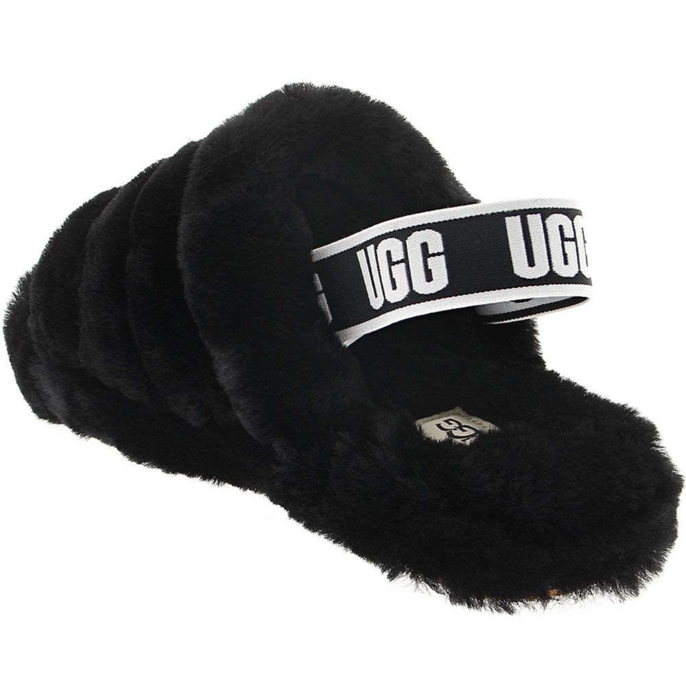 UGG Fluff Yeah Slide Slippers - Boys | Girls Black Back View