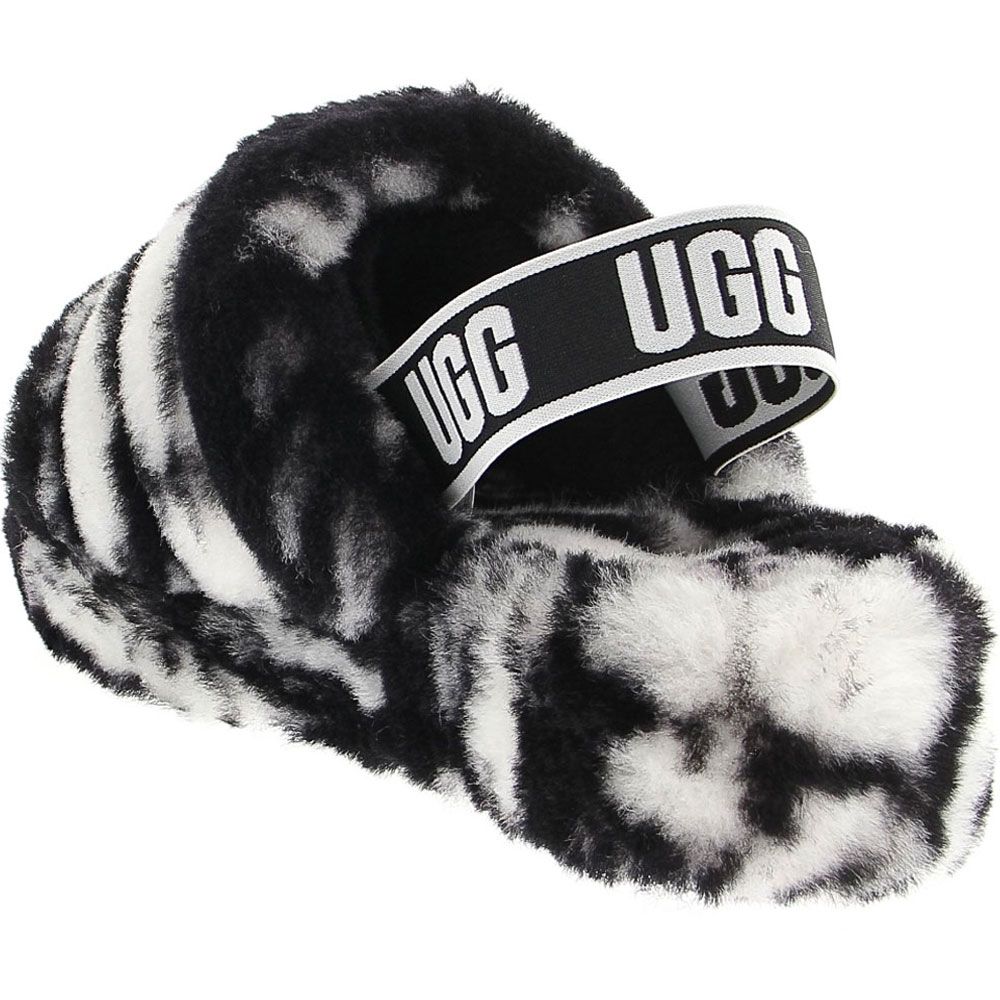 UGG® Fluff Yeah Slide Marble Womens Slippers Black White Back View