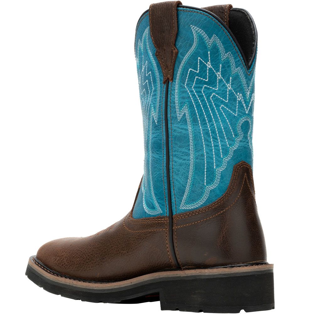 Wolverine 231112 Rancher Eagle WP Safety Toe Work Boots - Womens Brown Teal Back View