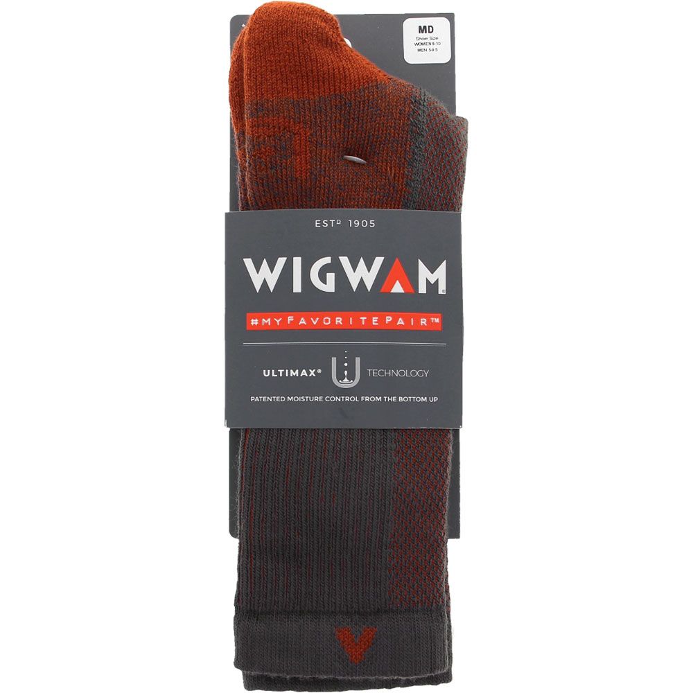 Wigwam Cool-Lite Hiker Crew Socks Grey Orange View 2
