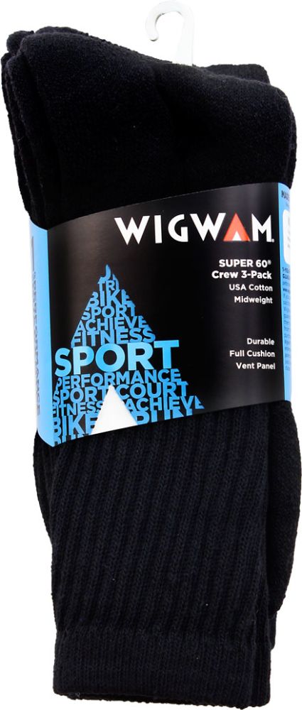 Wigwam Super 60 Crew 3pk Socks - Mens Black View 2